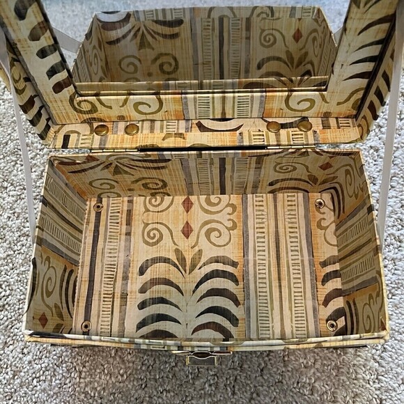 Rustic Chic Jewelry Box Mirrored Gold Clasp Storage Photos Trinkets Brown Ethnic - Picture 9 of 10